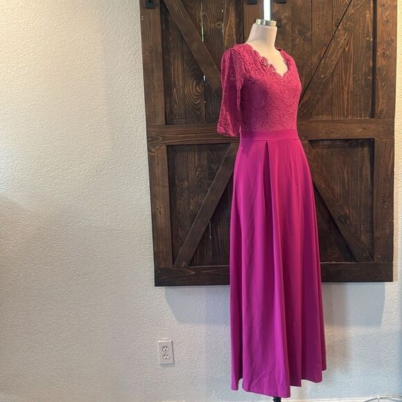 REPHYLLIS V Neck Lace Vintage Formal Bridesmaid Wedding Long Dress - Picture 4 of 10